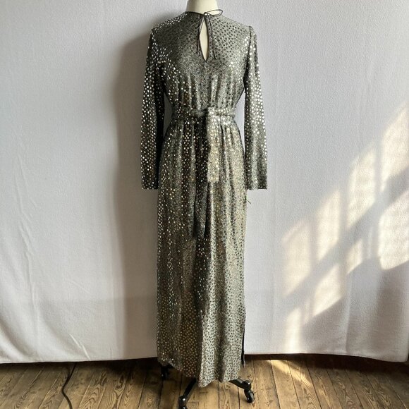Morty Sussman for Mollie Parnis Boutique Dresses & Skirts - 1970s Silver Sequined Modest Long Sleeve Maxi Dress